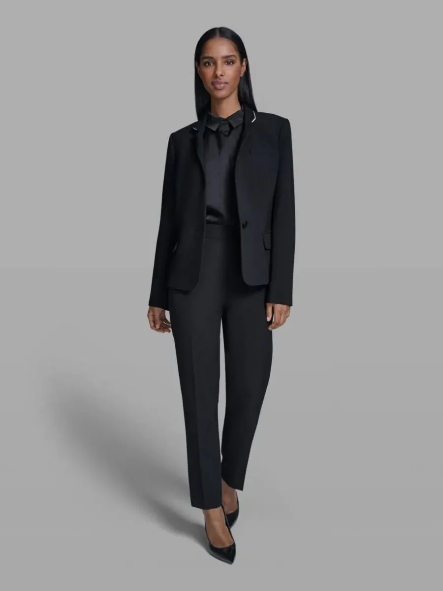 Жакет с лацканами и одной пуговицей Petite One-Button Reverse Lapel KARL LAGERFELD PARIS — изображение 2 из 6, черный