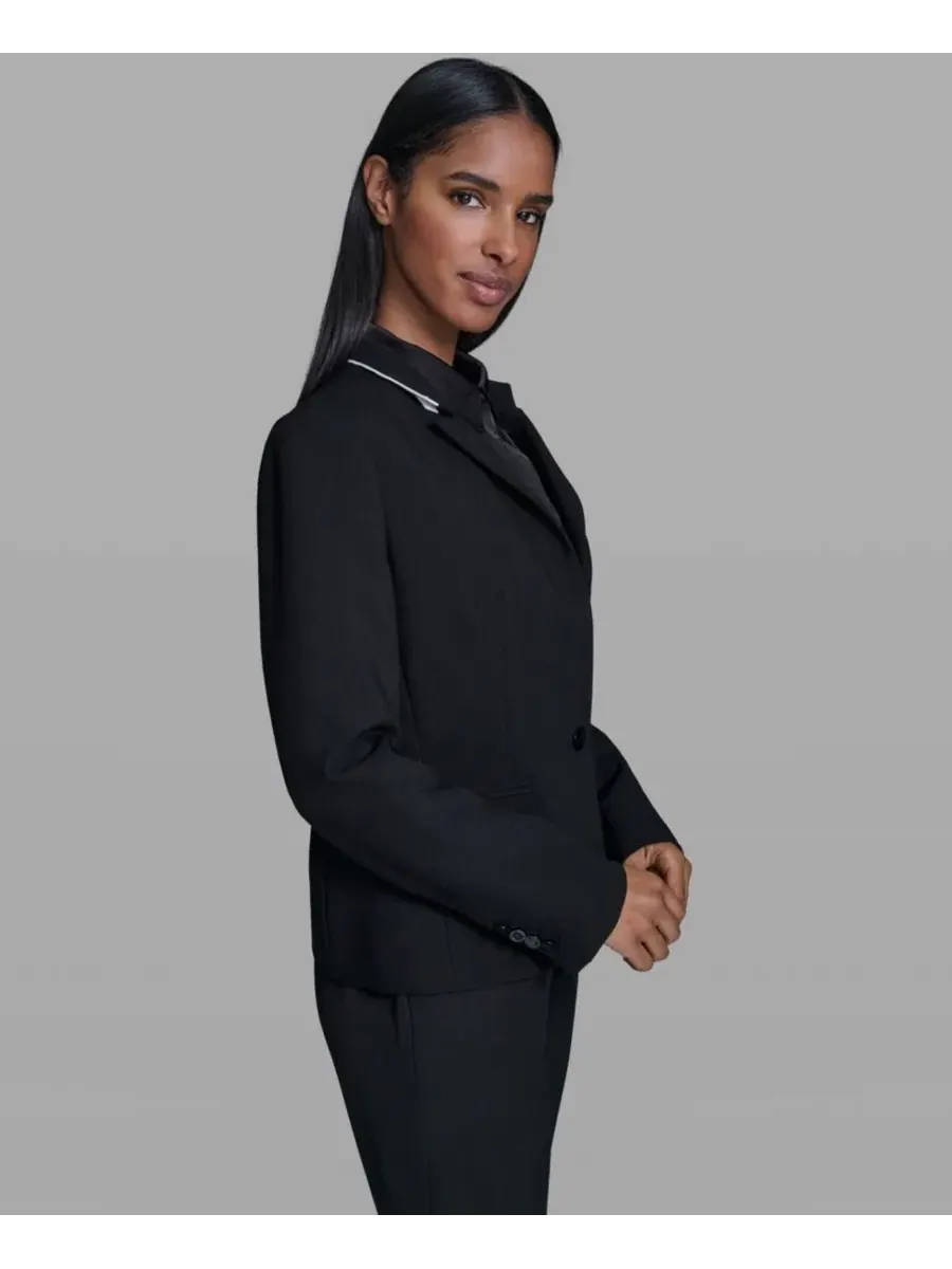 Жакет с лацканами и одной пуговицей Petite One-Button Reverse Lapel KARL LAGERFELD PARIS — изображение 3 из 6, черный
