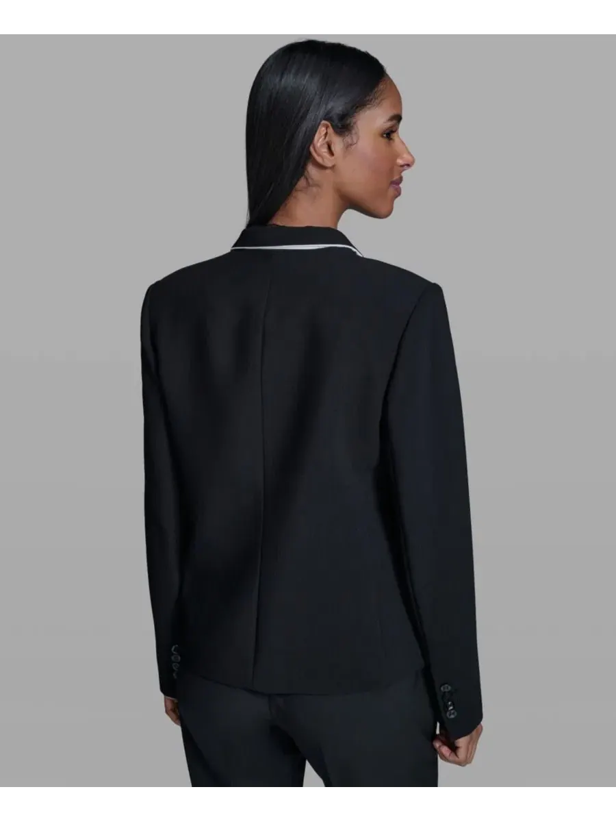 Жакет с лацканами и одной пуговицей Petite One-Button Reverse Lapel KARL LAGERFELD PARIS — изображение 5 из 6, черный