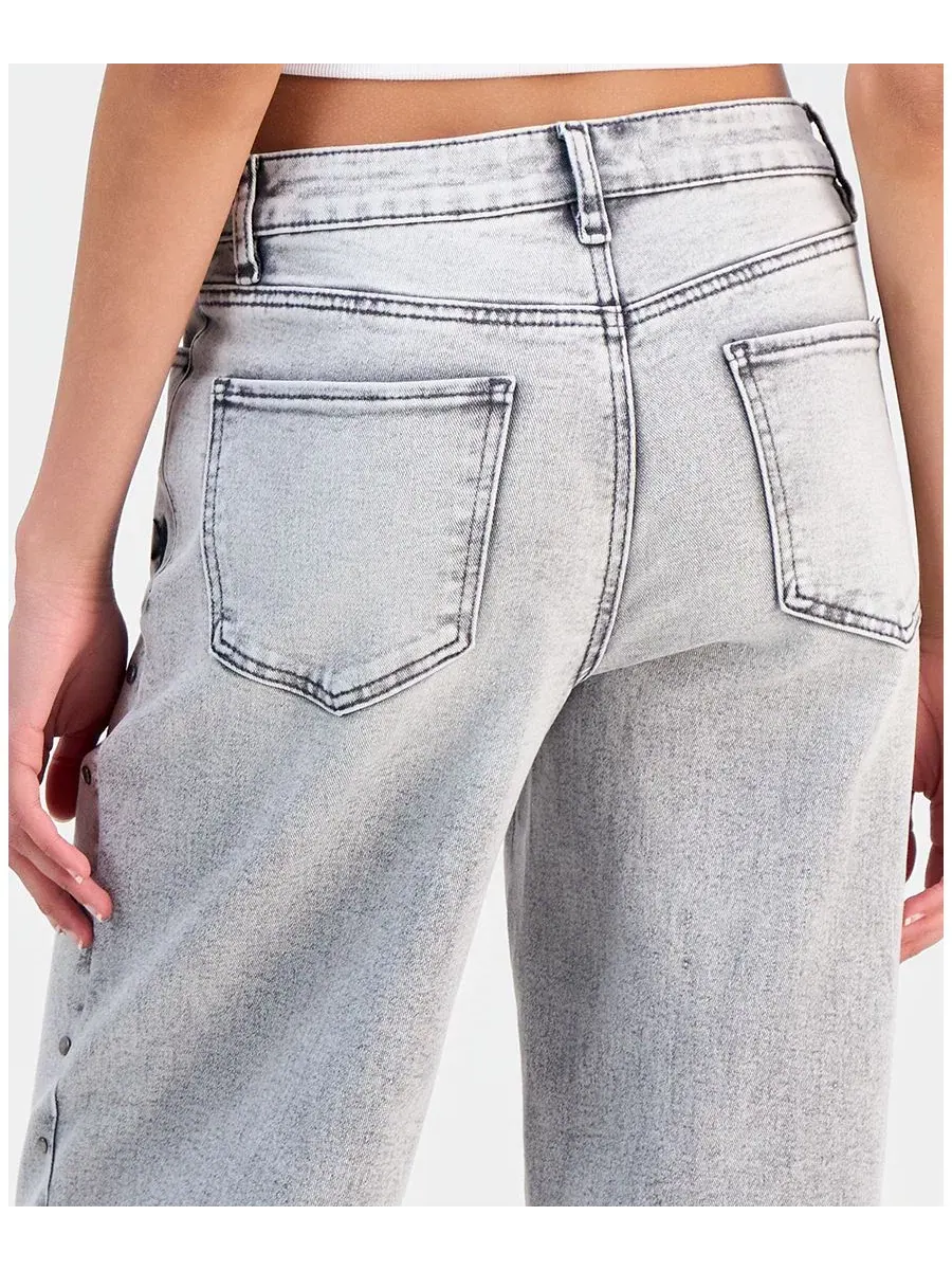 Джинсы с заниженной талией и широкими штанинами, с отделкой стразами и вышивкой звезд Madden Girl — изображение 3 из 7, серый