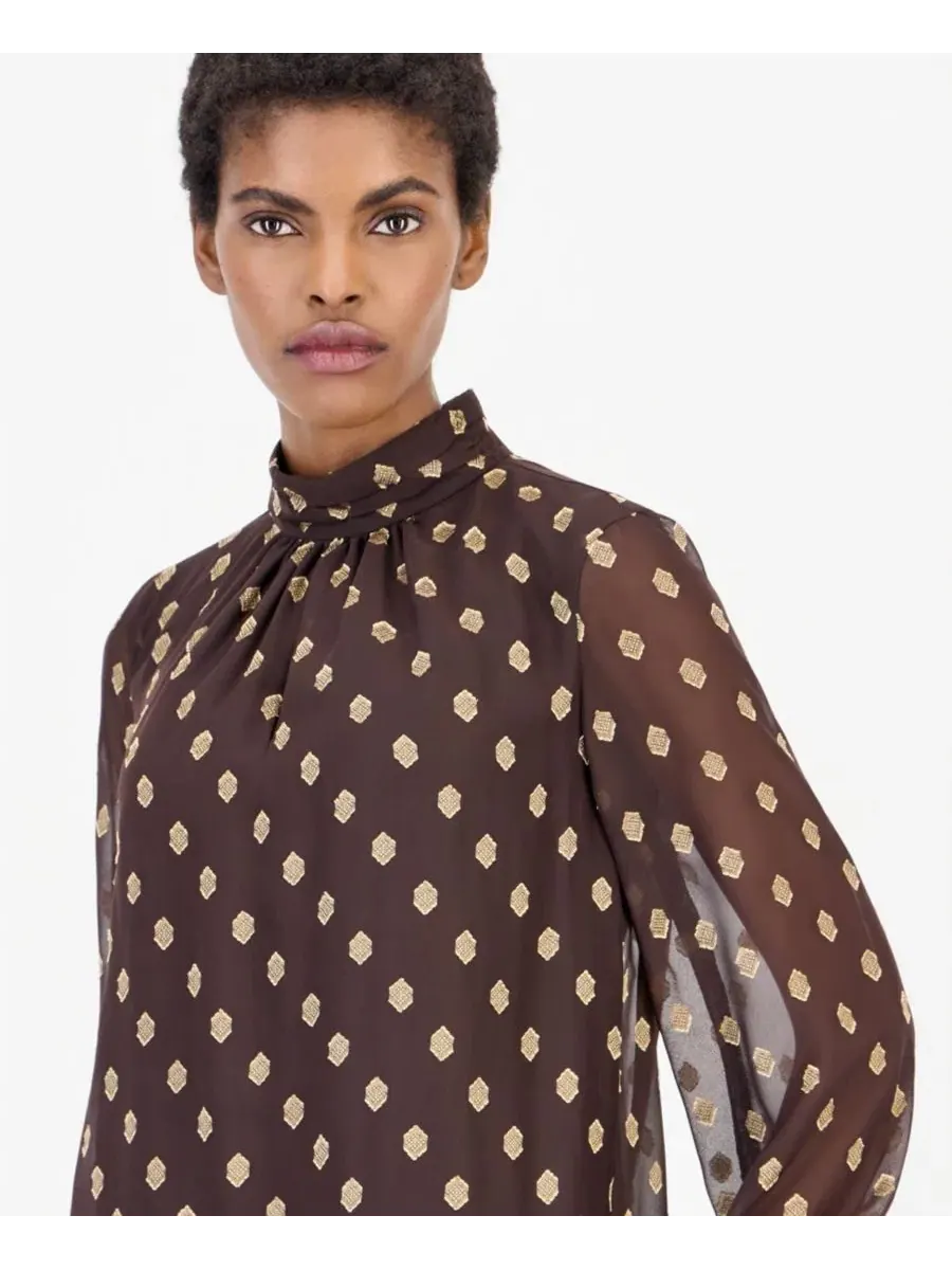 Блуза с длинным рукавом, с принтом Anne Klein — изображение 3 из 4, глубокий/золотистый
