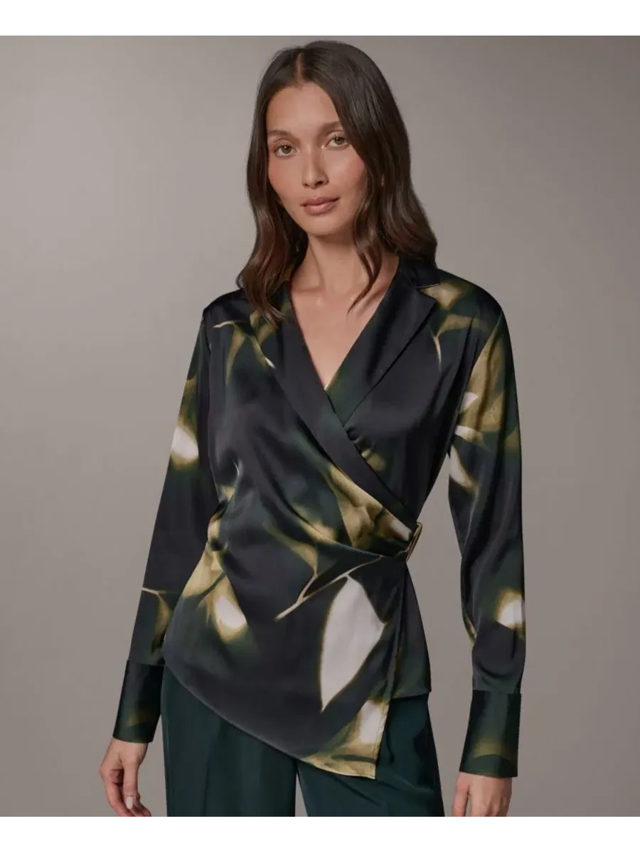 Блуза с V-образным вырезом и длинным рукавом с принтом Donna Karan New York