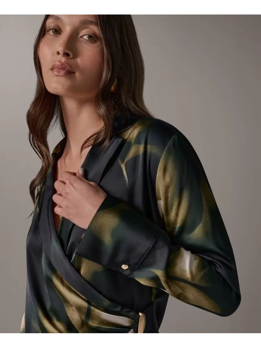Блуза с V-образным вырезом и длинным рукавом с принтом Donna Karan New York — изображение 4 из 7, оливковый мульти