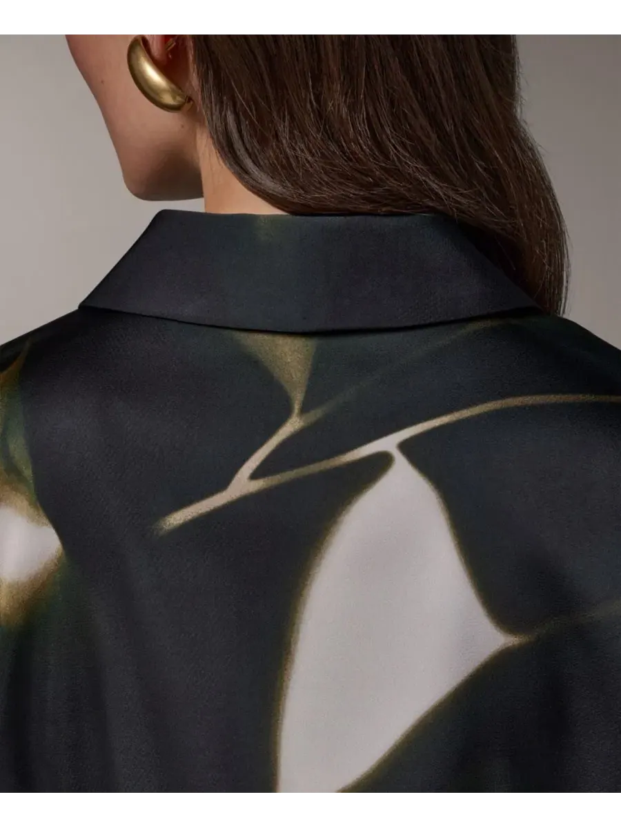 Блуза с V-образным вырезом и длинным рукавом с принтом Donna Karan New York — изображение 6 из 7, оливковый мульти