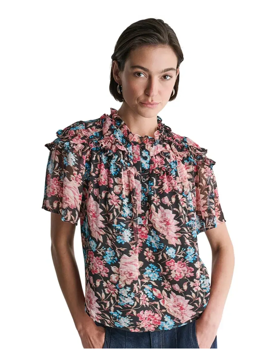 Блуза с коротким рукавом и рюшами BCBG