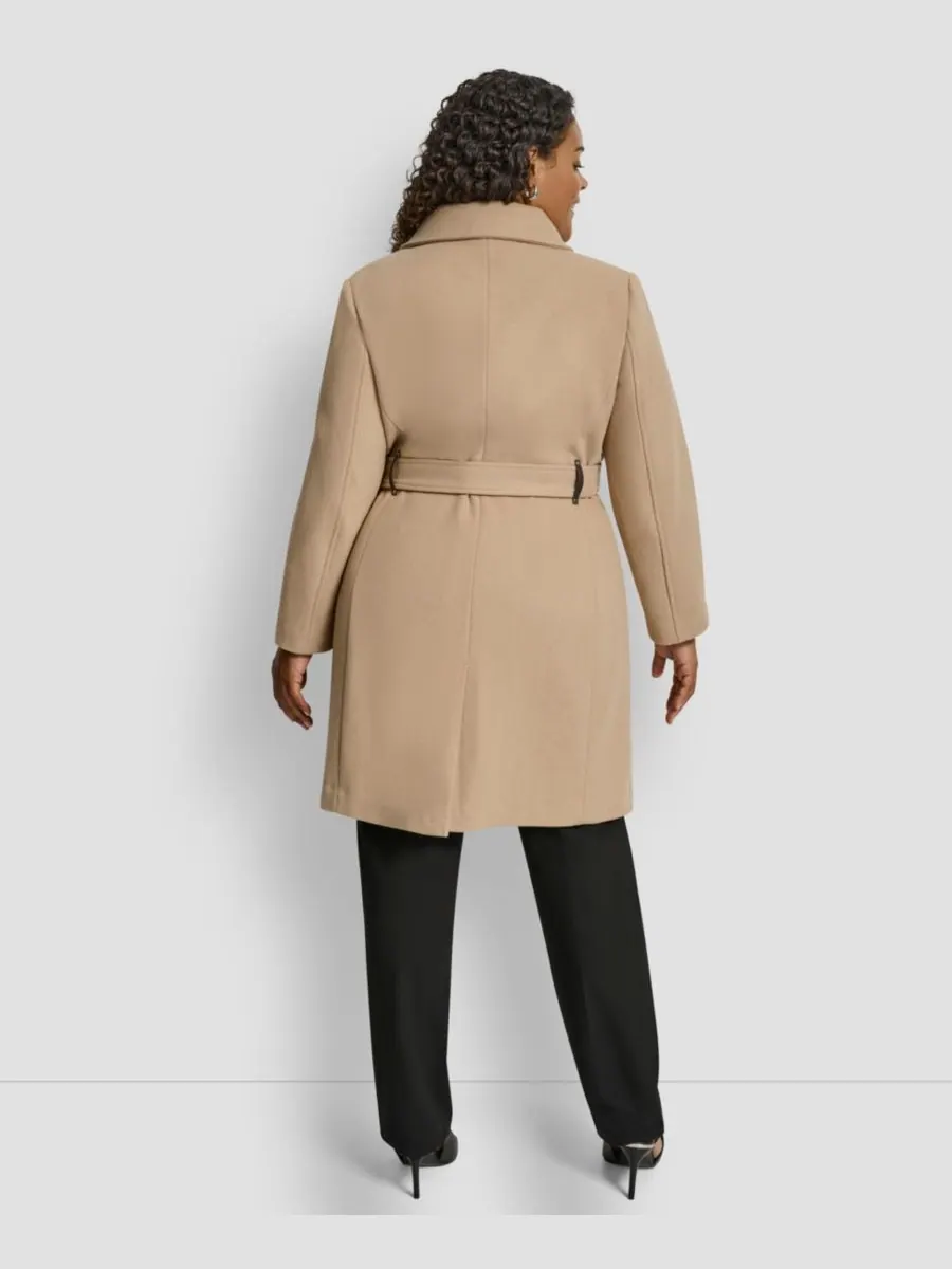 Шерстяное пальто большого размера с поясом и застежкой-молнией DKNY, Lt Camel — изображение 2 из 5