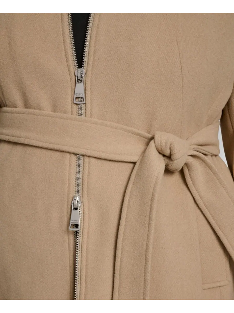 Шерстяное пальто большого размера с поясом и застежкой-молнией DKNY, Lt Camel — изображение 5 из 5