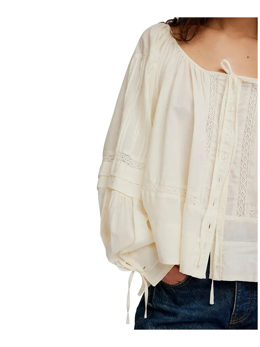 Блуза с длинным рукавом La Lune Scoop Neck Free People — изображение 4 из 5, белый