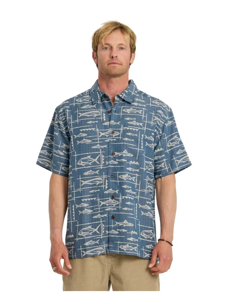 Quiksilver Waterman Мужская рубашка с коротким рукавом Quiksilver Topanga — изображение 1 из 3, темный джинсовый синий