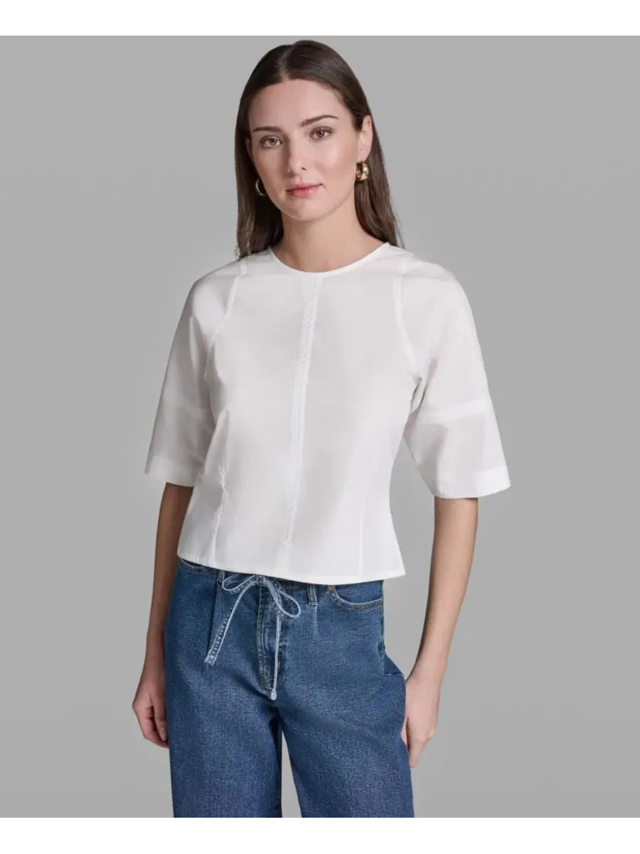 Блуза с коротким рукавом, с воротником-лодочкой, из хлопка BCBG