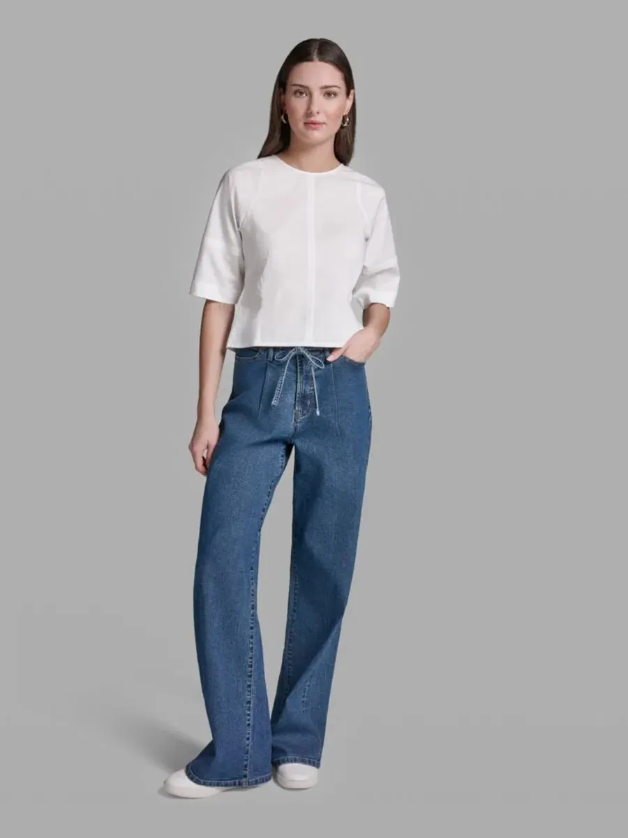 Блуза с коротким рукавом, с воротником-лодочкой, из хлопка BCBG — изображение 2 из 7, белый