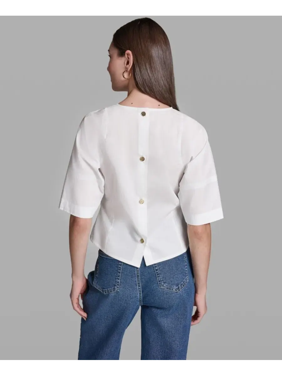 Блуза с коротким рукавом, с воротником-лодочкой, из хлопка BCBG — изображение 5 из 7, белый