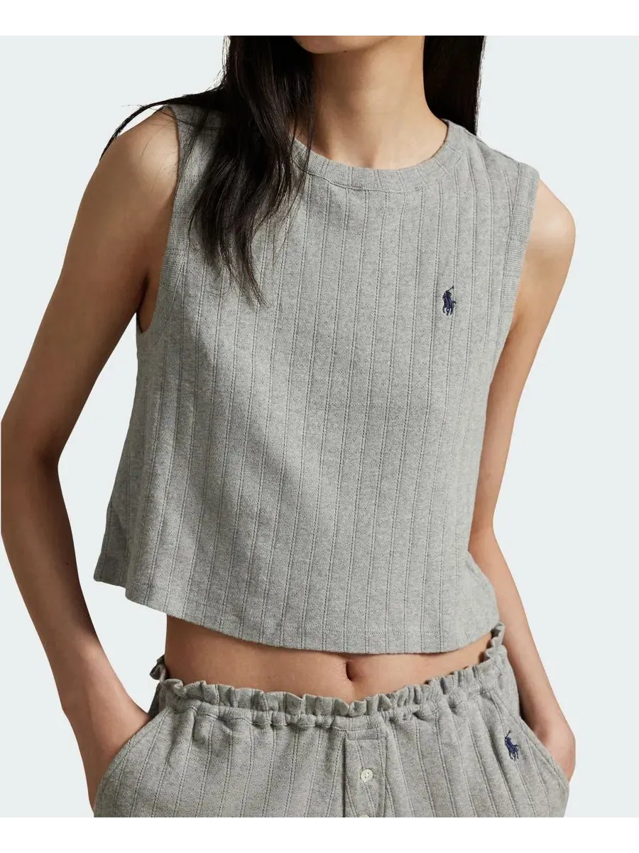 Комплект пижамы из хлопка с майкой и шортами, с длинным рукавом Polo Ralph Lauren — изображение 2 из 4, серый