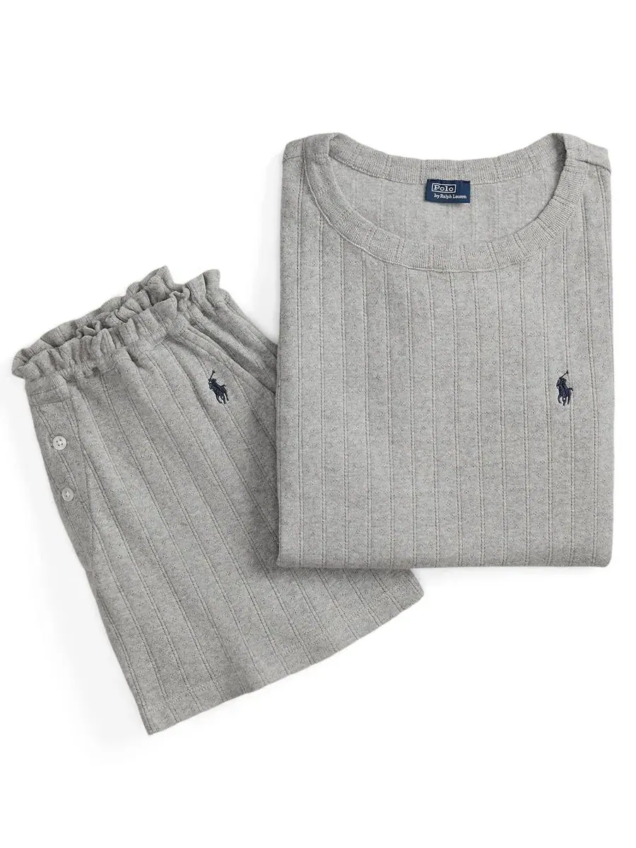 Комплект пижамы из хлопка с майкой и шортами, с длинным рукавом Polo Ralph Lauren — изображение 4 из 4, серый
