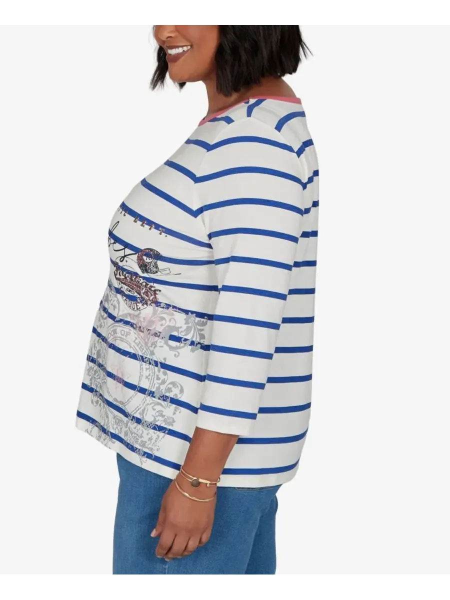 Блуза-лонгслив с принтом, модель Striped Boat Neck Ruby Rd. — изображение 3 из 5, темно-синий мульти