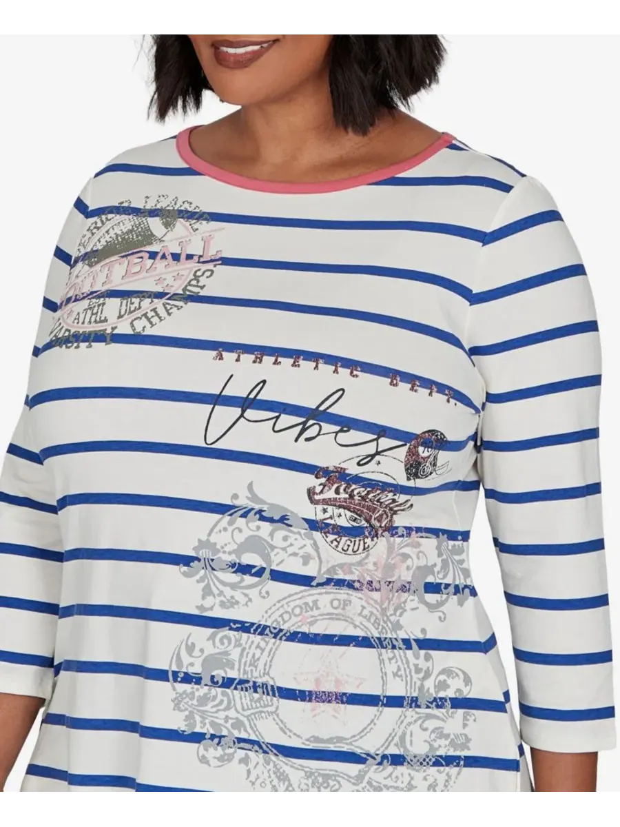 Блуза-лонгслив с принтом, модель Striped Boat Neck Ruby Rd. — изображение 4 из 5, темно-синий мульти