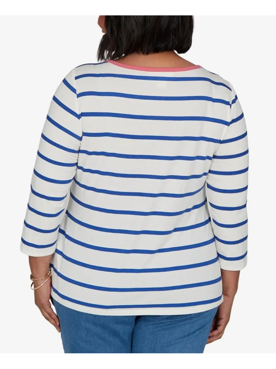 Блуза-лонгслив с принтом, модель Striped Boat Neck Ruby Rd. — изображение 5 из 5, темно-синий мульти