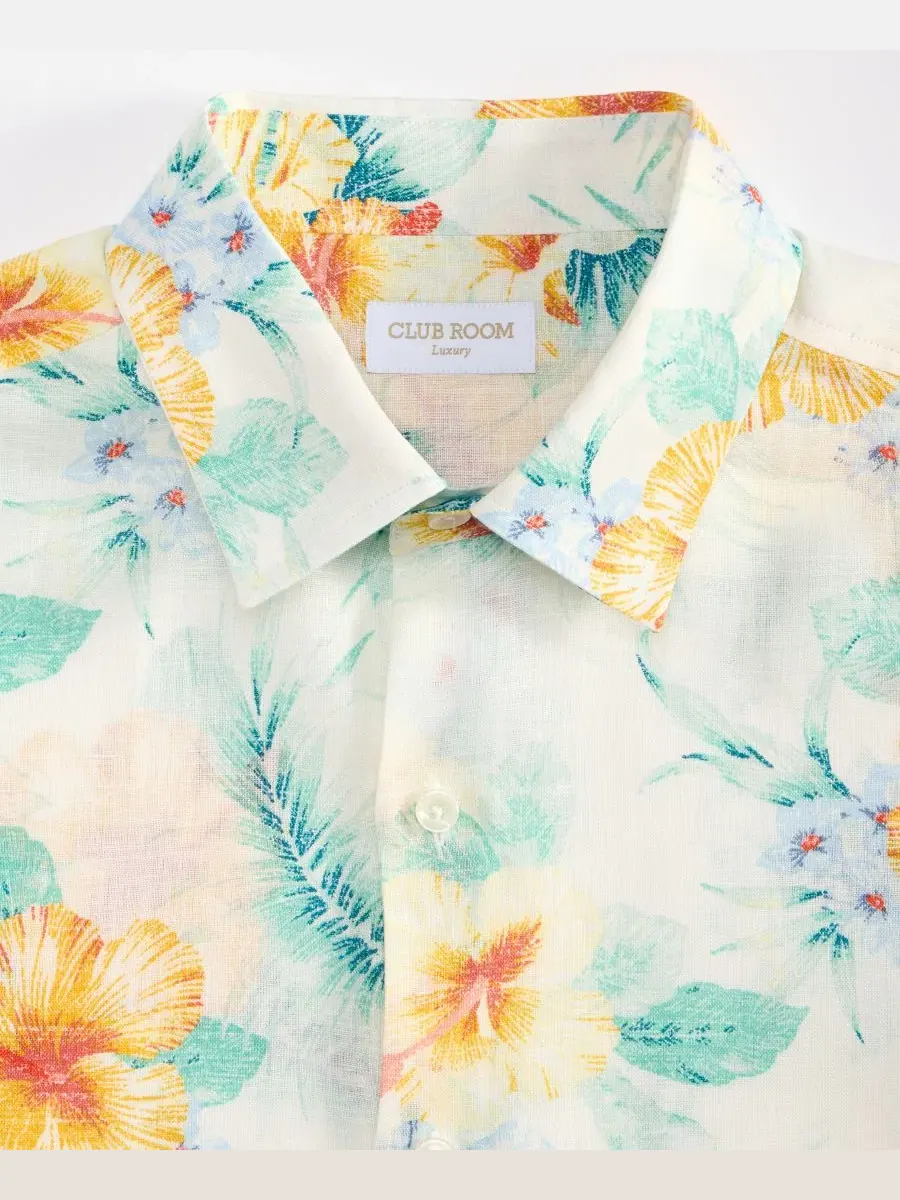 Мужская рубашка с коротким рукавом из льна, модель Hola Floral Linen Club Room — изображение 5 из 5, слоновая кость