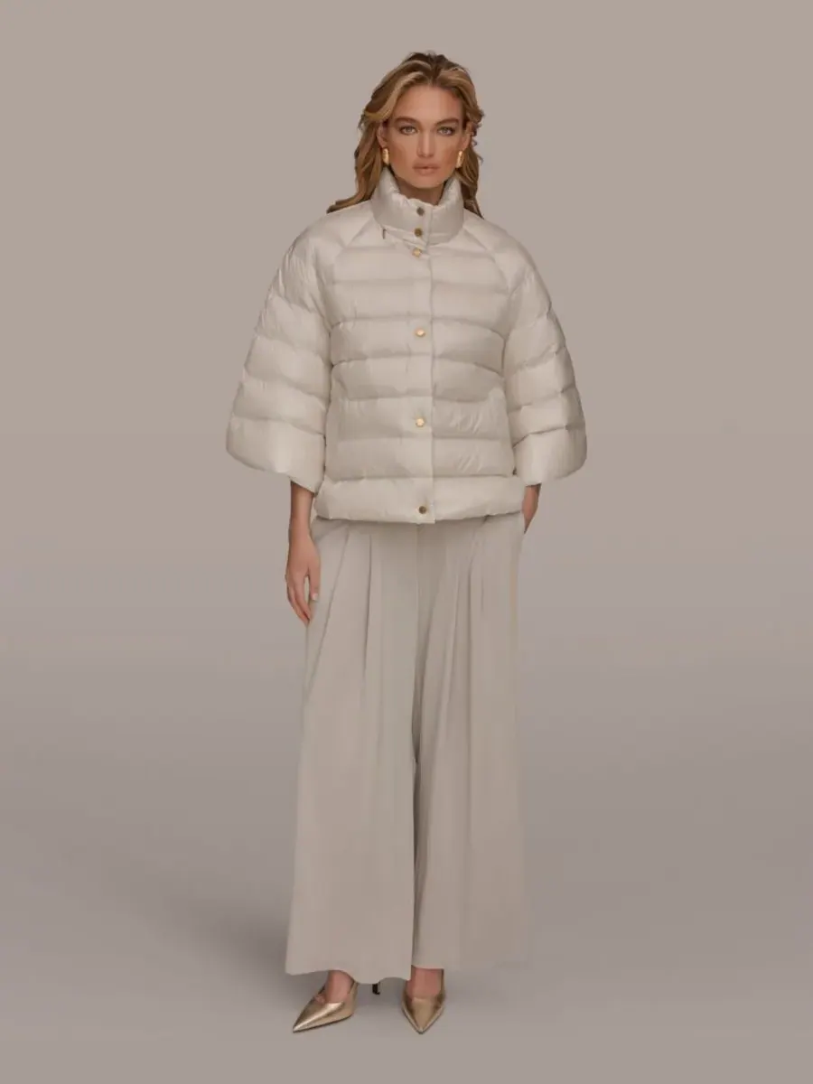 Женская пуховая накидка со стоячим воротником Donna Karan New York — изображение 2 из 7, белый песочный