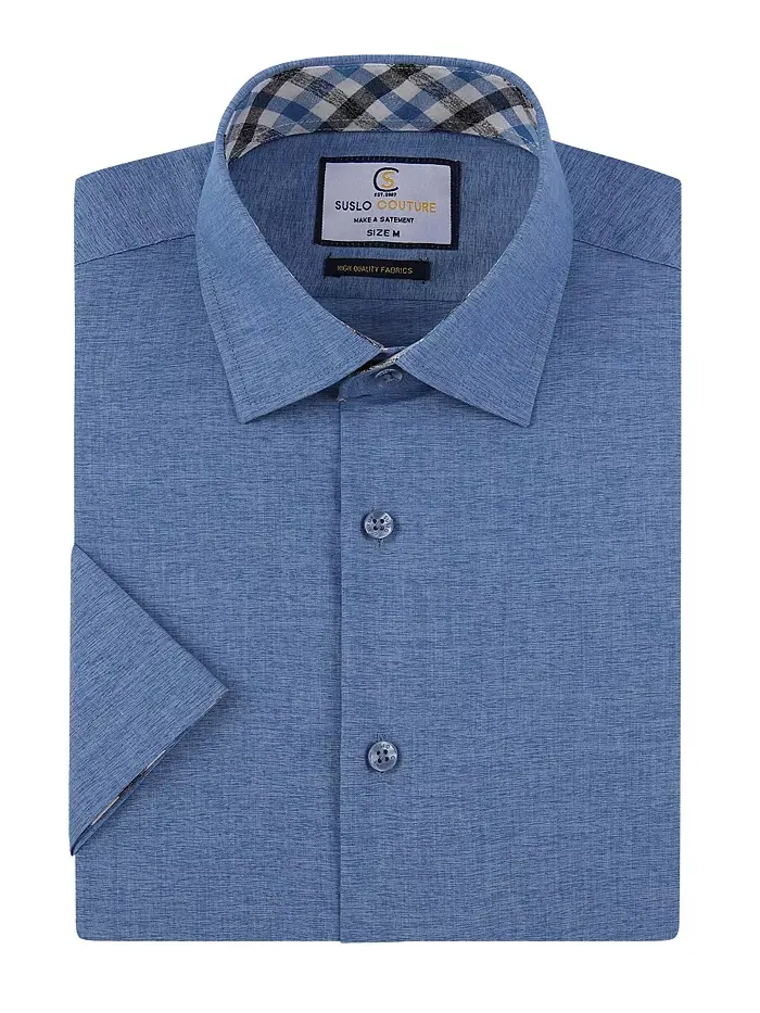 Мужская рубашка с коротким рукавом Slim Fit в стиле льна на пуговицах Suslo Couture