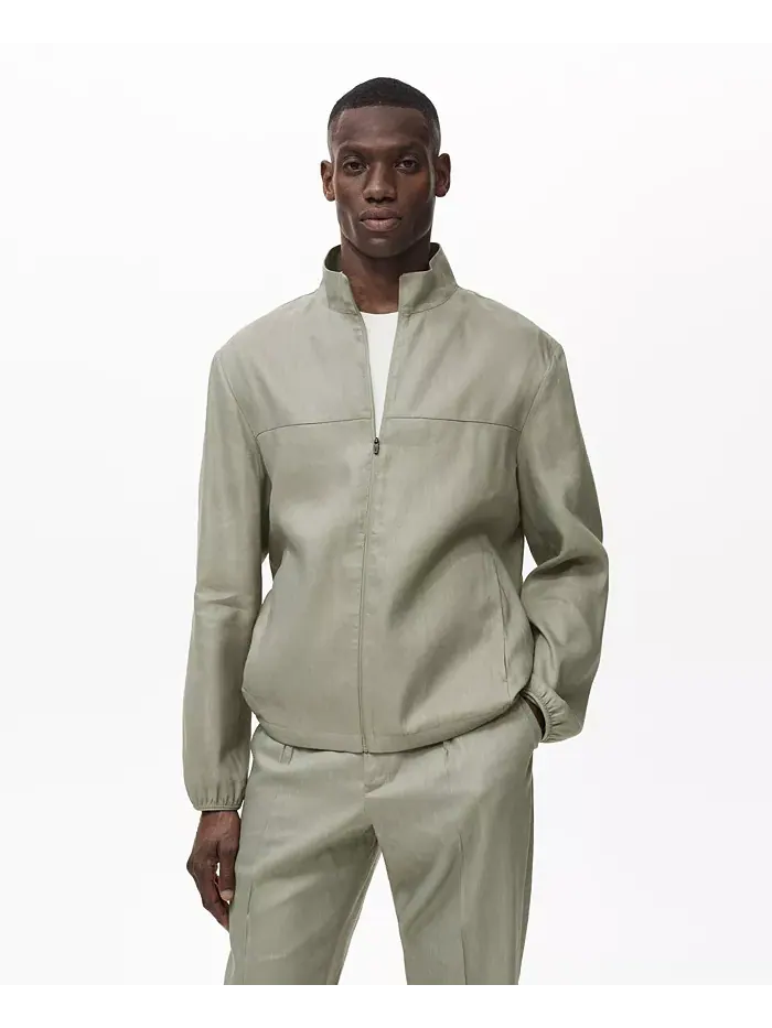 Мужская льняная куртка на молнии MANGO