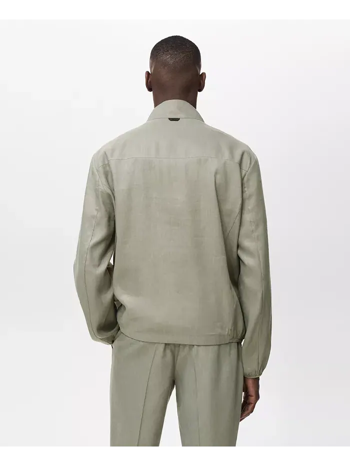Мужская льняная куртка на молнии MANGO — изображение 3 из 9, оливковый зеленый