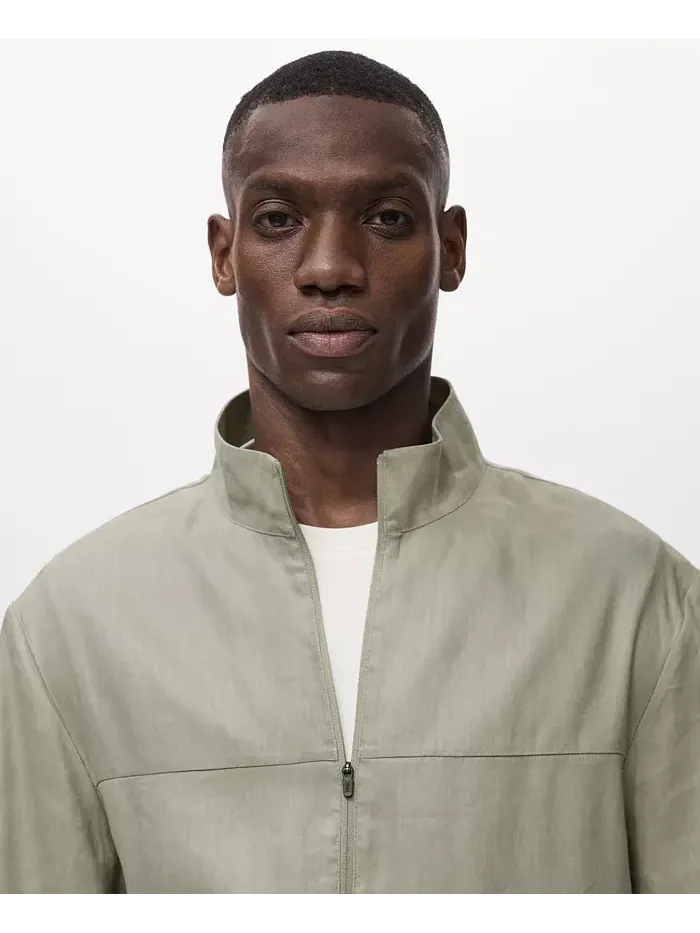 Мужская льняная куртка на молнии MANGO — изображение 5 из 9, оливковый зеленый