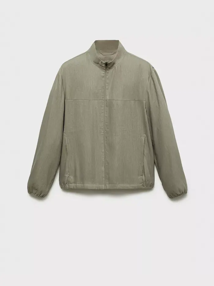 Мужская льняная куртка на молнии MANGO — изображение 6 из 9, оливковый зеленый