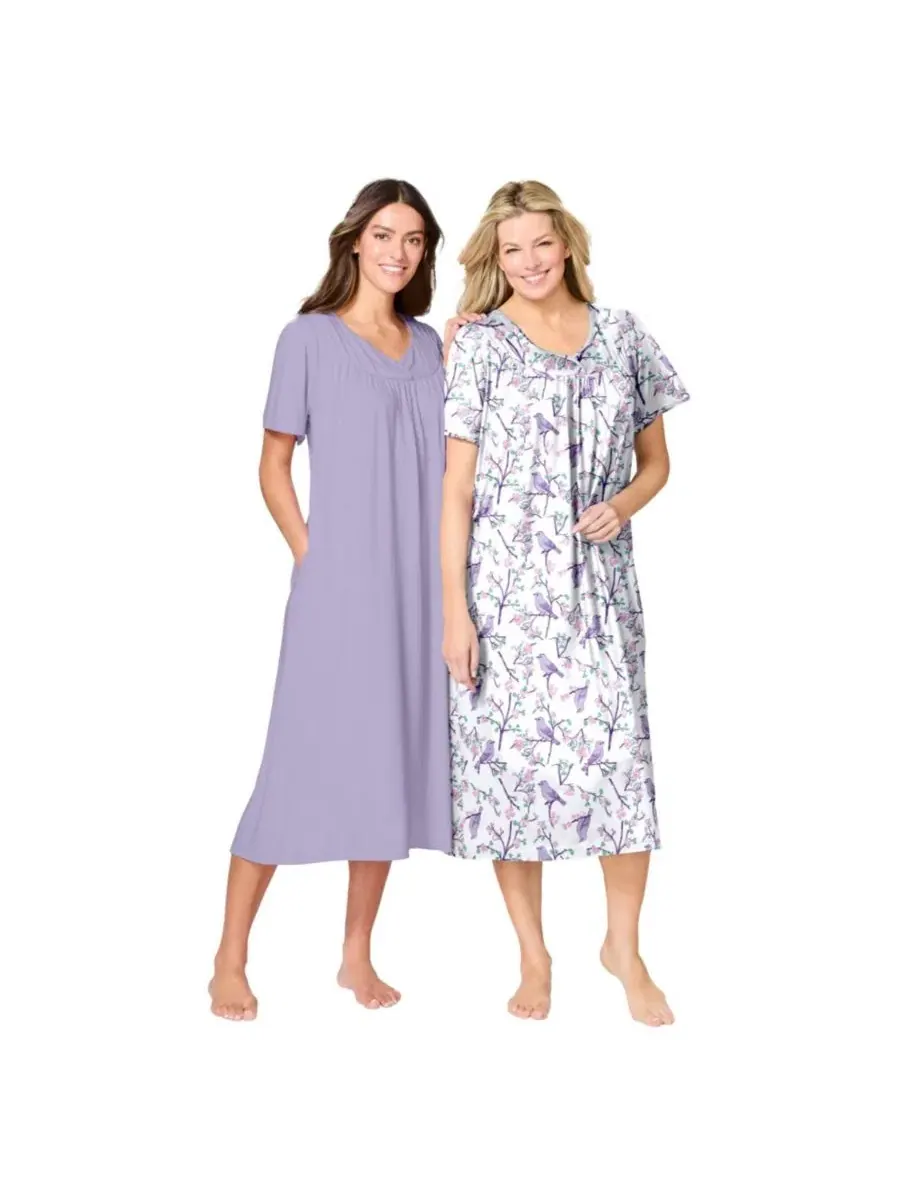 Ночная рубашка-биб с коротким рукавом, модель 2-Pack, Only Necessities, Pale Lilac Songbird