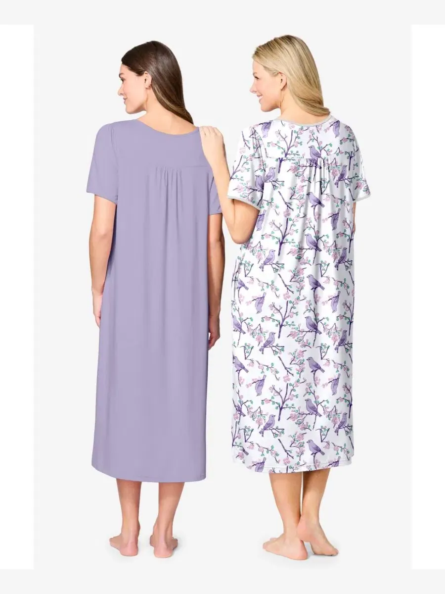 Ночная рубашка-биб с коротким рукавом, модель 2-Pack, Only Necessities, Pale Lilac Songbird — изображение 2 из 3