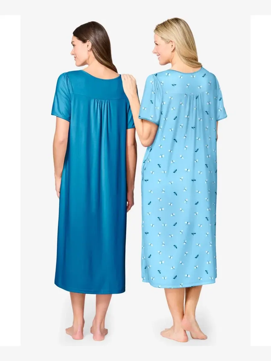 Ночная рубашка-биб с коротким рукавом, 2 шт, модель Plus Size Only Necessities, Only Necessities — изображение 2 из 3, синий