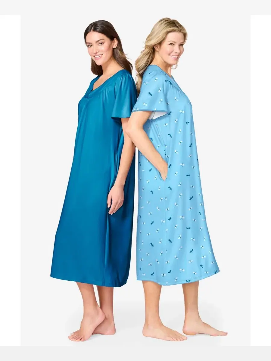 Ночная рубашка-биб с коротким рукавом, 2 шт, модель Plus Size Only Necessities, Only Necessities — изображение 3 из 3, синий
