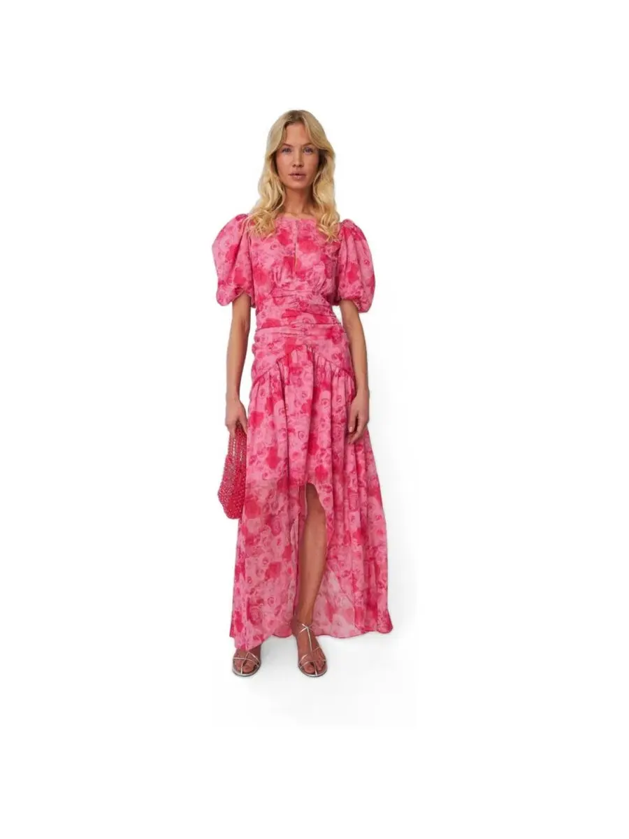 Платье макси с цветочным принтом, модель Elaine Floral High-Low CRAS — розовый