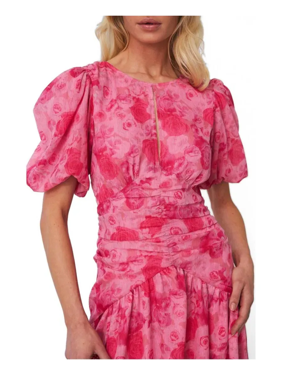 Платье макси с цветочным принтом, модель Elaine Floral High-Low CRAS — изображение 2 из 6, розовый