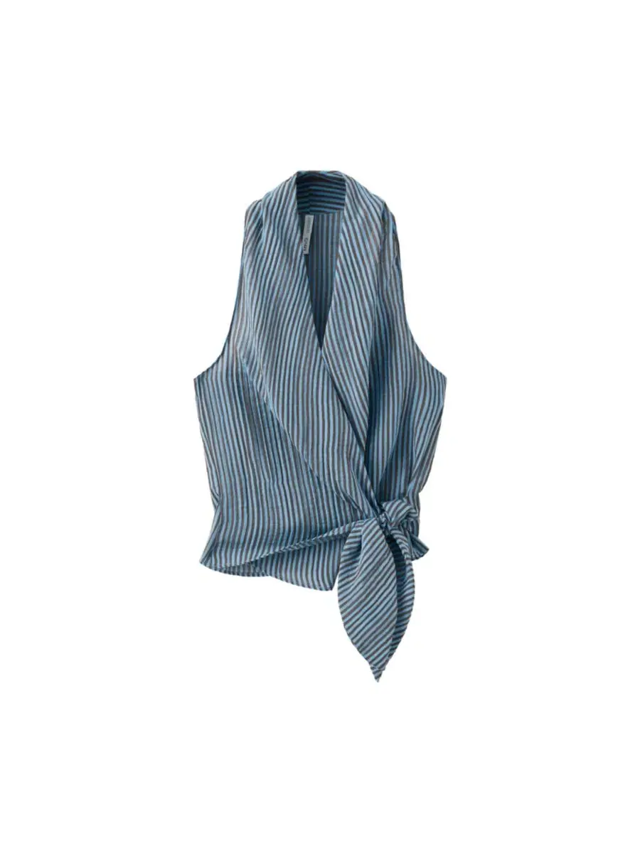 Блуза-запах с принтом, модель Striped Wrap MANGO