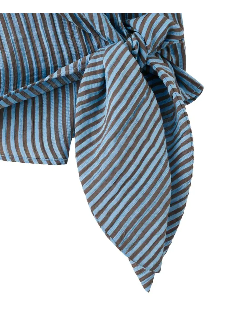 Блуза-запах с принтом, модель Striped Wrap MANGO — изображение 4 из 6, синий