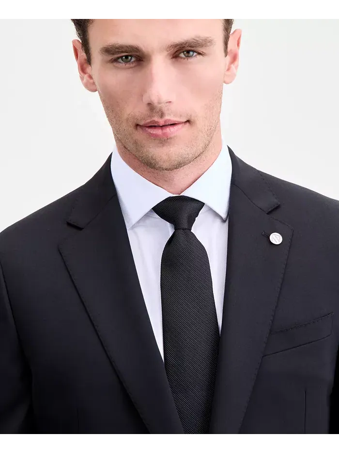 Мужской пиджак Modern-Fit черный однотонный из смесовой шерсти Ted Baker — изображение 3 из 5
