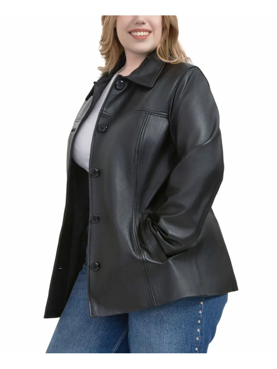 Пальто Evie Leather Car Coat больших размеров BGSD — изображение 2 из 10, черный