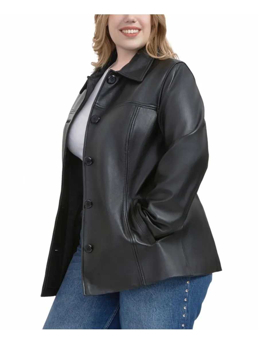 Пальто Evie Leather Car Coat больших размеров BGSD — изображение 3 из 10, черный