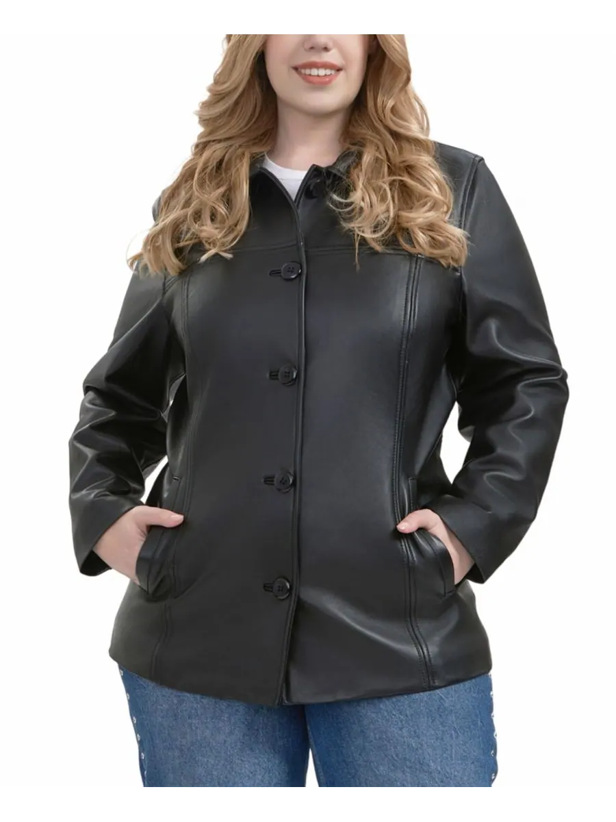 Пальто Evie Leather Car Coat больших размеров BGSD — изображение 4 из 10, черный