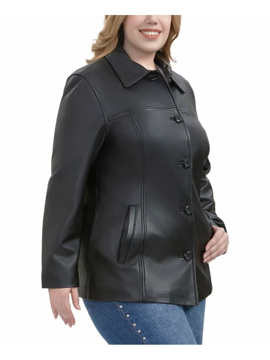 Пальто Evie Leather Car Coat больших размеров BGSD — изображение 5 из 10, черный