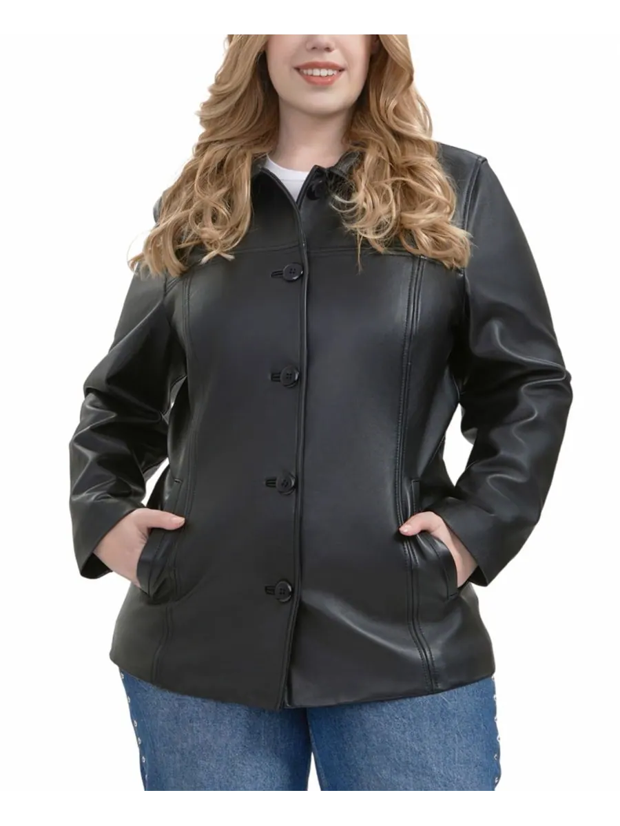 Пальто Evie Leather Car Coat больших размеров BGSD — изображение 8 из 10, черный