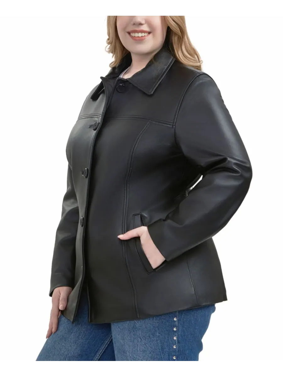 Пальто Evie Leather Car Coat больших размеров BGSD — изображение 9 из 10, черный