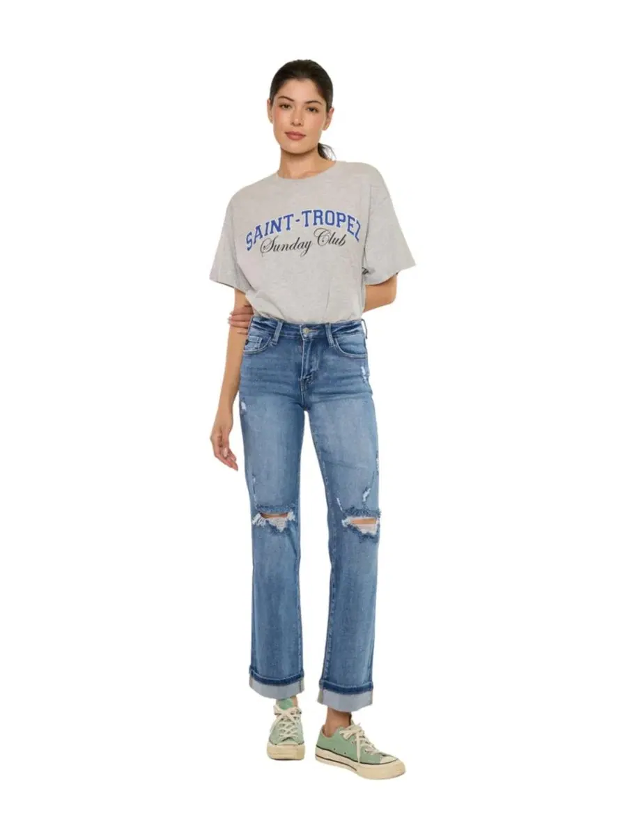 Джинсы прямого кроя с высокой посадкой Carrie Mid-Rise True Straight KanCan Essential — изображение 4 из 5, синий
