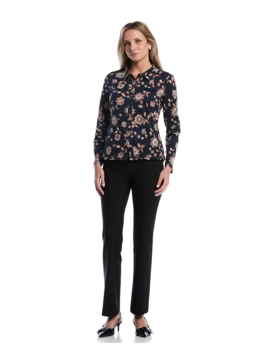 Блузка с длинным рукавом с цветочным принтом и рюшами, Petite Floral Ruffle-Trim Long-Sleeve Blouse — изображение 2 из 5