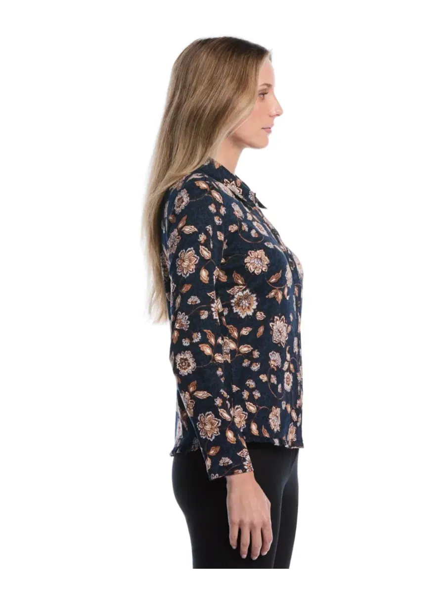 Блузка с длинным рукавом с цветочным принтом и рюшами, Petite Floral Ruffle-Trim Long-Sleeve Blouse — изображение 3 из 5
