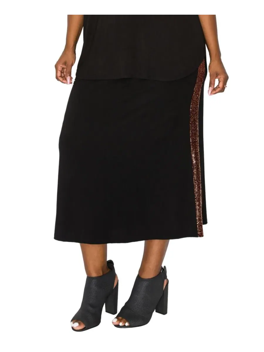 Юбка-миди с пайетками и контрастной вставкой COIN 1804 — изображение 2 из 5, розовый золотистый