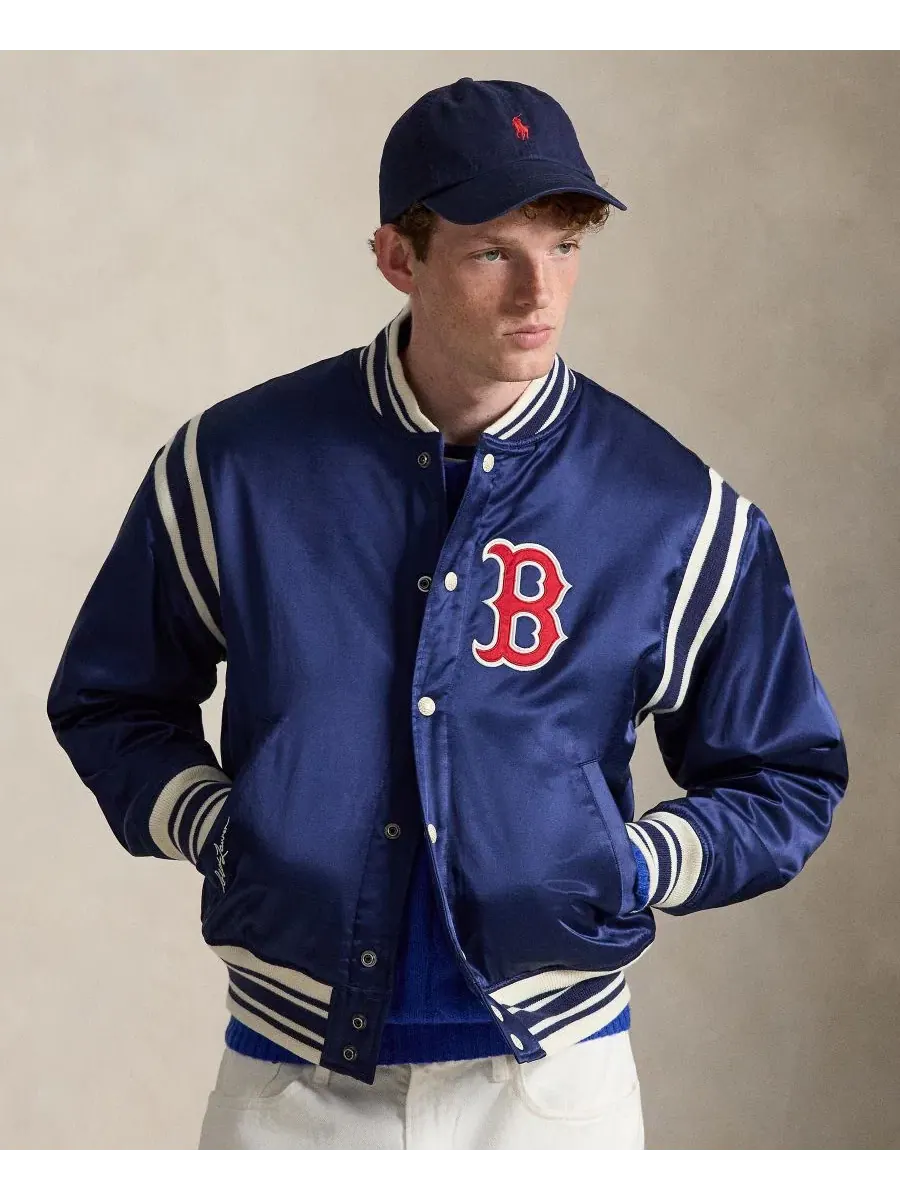 Мужская полосатая ребристая куртка с бейсбольным воротником Polo Ralph Lauren, темно-кобальтовый