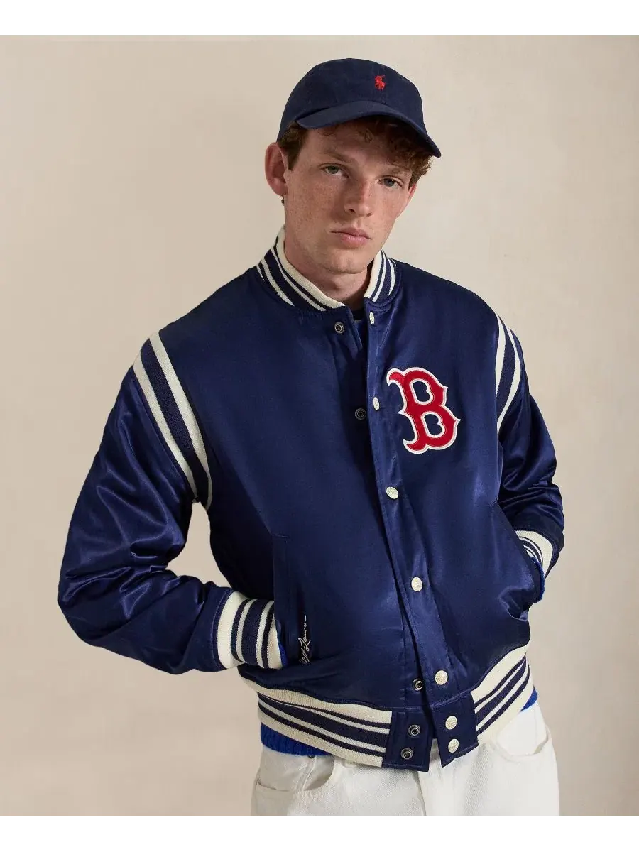 Мужская полосатая ребристая куртка с бейсбольным воротником Polo Ralph Lauren, темно-кобальтовый — изображение 2 из 5