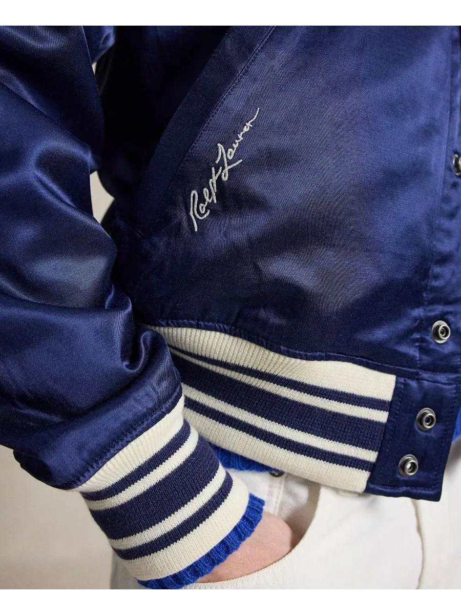 Мужская полосатая ребристая куртка с бейсбольным воротником Polo Ralph Lauren, темно-кобальтовый — изображение 3 из 5